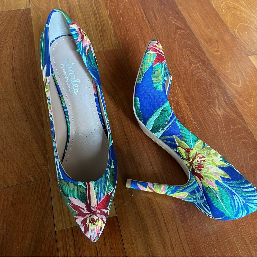 Charles David Blue and Red Heels Vibrant Statement